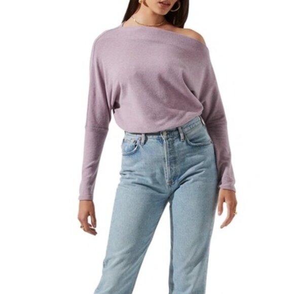 ASTR THE LABEL Lilac Purple Off the Shoulder Long Sleeve Knit Sweater Top Sz M - Picture 1 of 8